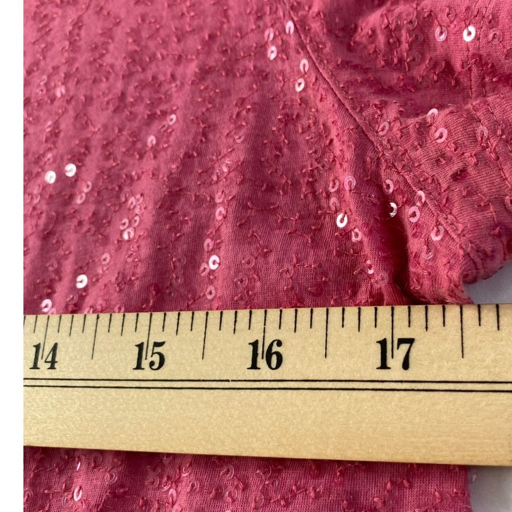 DKNY Womens Pink Sequined Short Sleeve Round Neck Top Size L Rave Party Sexy - Picture 7 of 8